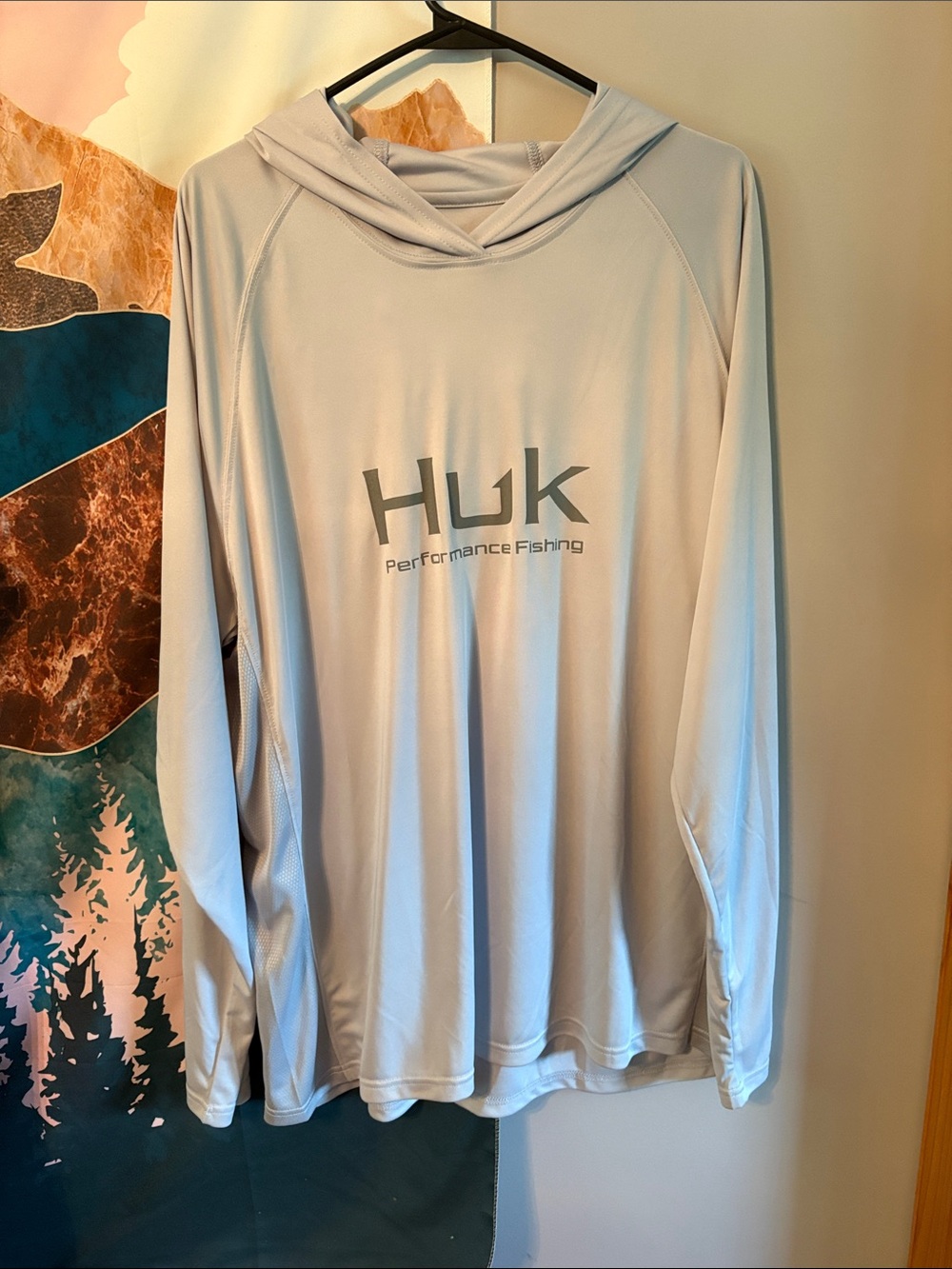 Huk Light Gray Performance Fishing Hoodie